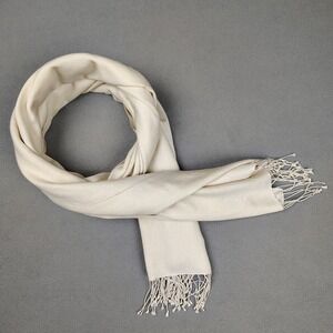 Bindya Lulla Pashmina Cashmere Wool Silk Cream White Large Scarf Wrap 79"x27" EC